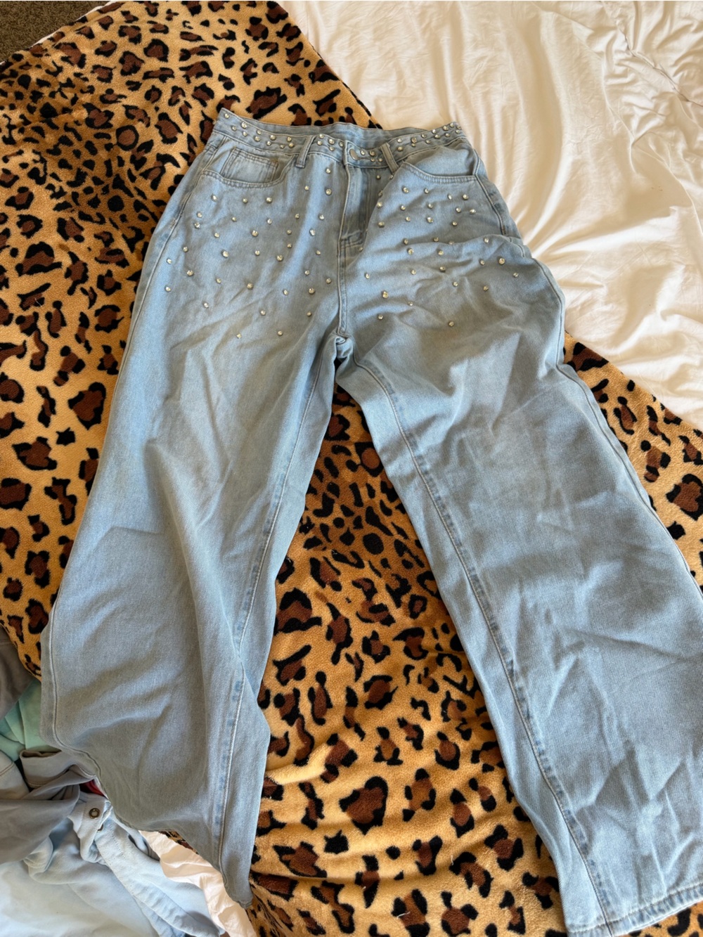 SHEIN Light Blue Skinny Jeans with Silver Studs